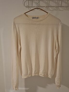 Italian-made Pale Butter Yellow Fine-knit Cotton Crewneck Sweater (Size S)